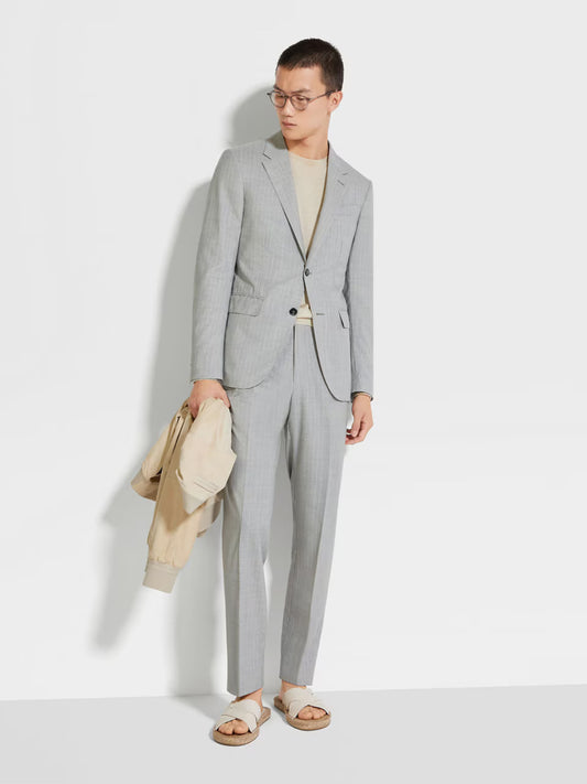LIGHT GREY AND WHITE 14MILMIL14 WOOL SUIT