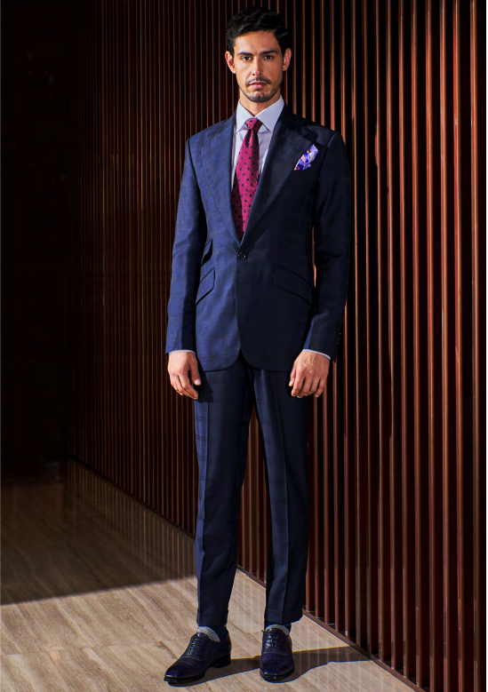 Men's Royal Dark Blue Check Suit