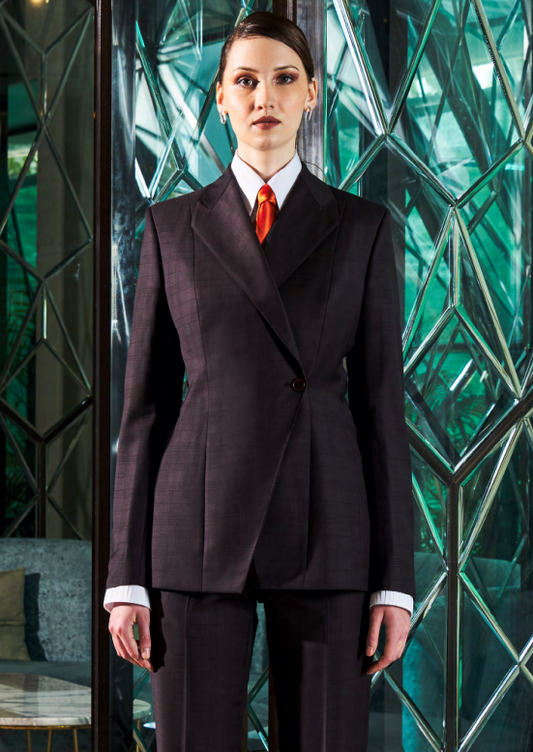 Womens Formal Dark Brown Check Suit