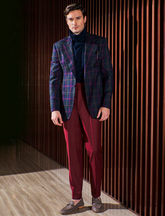 Mens Shining Blue Check Coat