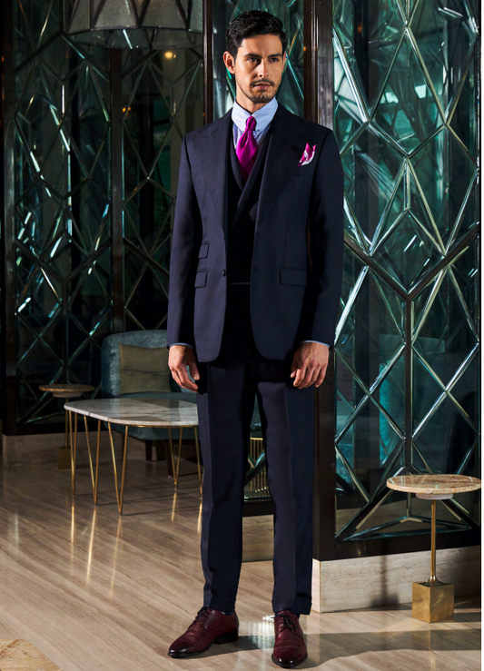 Mens Dark Blue Three Piece Suit