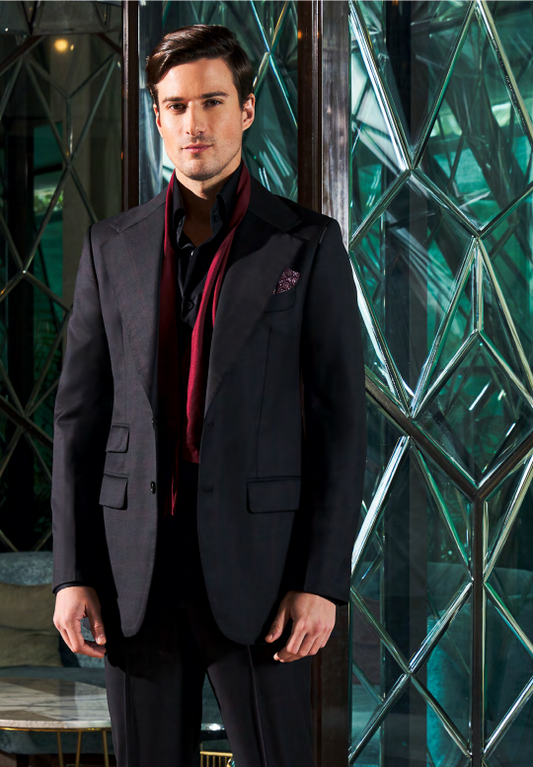 Mens Matte Black With Dark Brown Check Suit