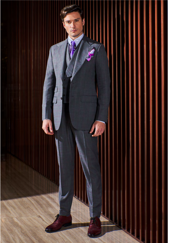 Mens Grey Check Three Piece Suit