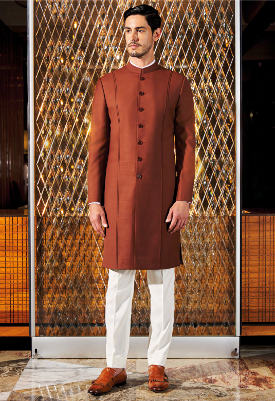 Mens Part Wear Mustard Brown Kurta Pajama