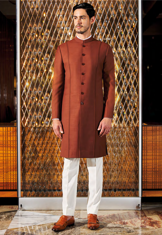 Mens Part Wear Mustard Brown Kurta Pajama