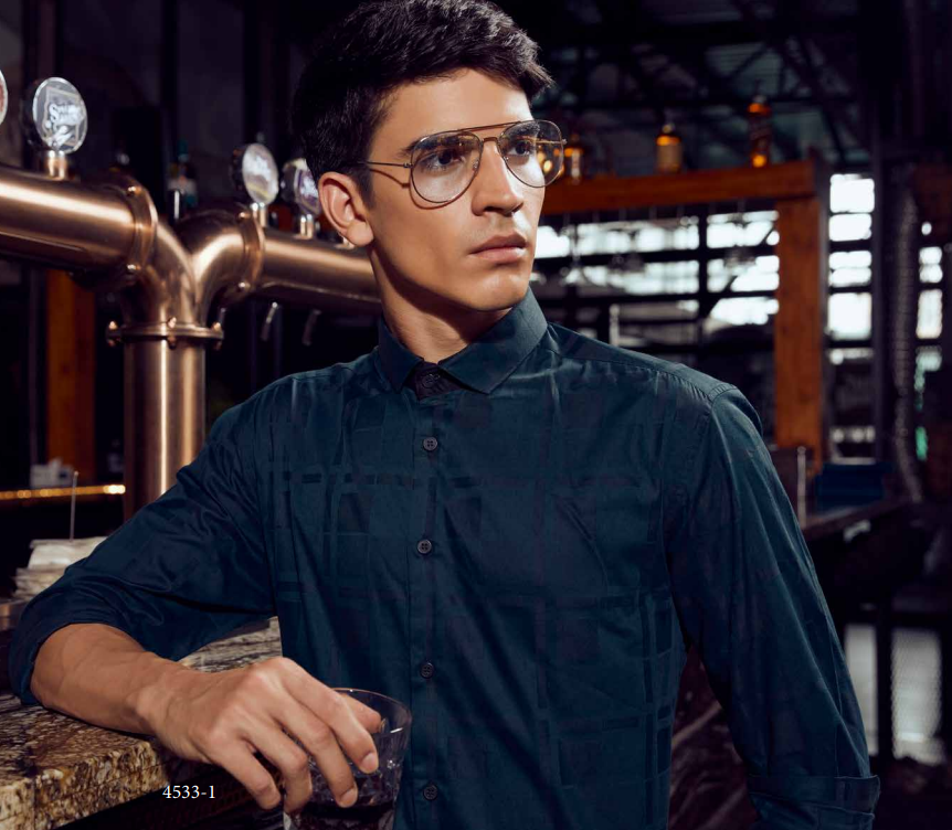 Mens Party Wear Dark Blue Block Shining Shirt