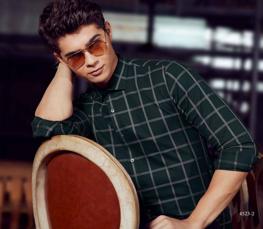 Mens Formal Wear Dark Green Check Shirt