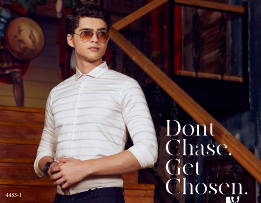 Mens White Aesthetic Formal cum Party Wear Straight Line Shirt