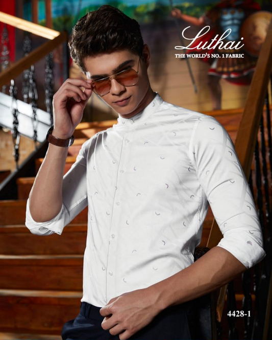 Mens Party Wear White Designer Shirt