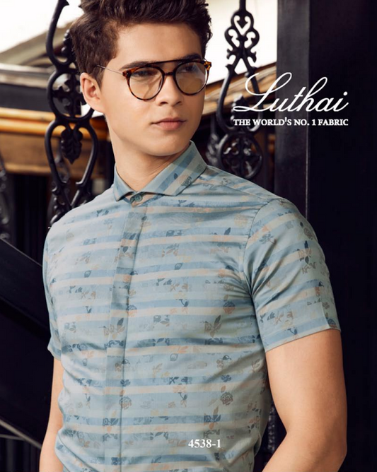 Mens Casual Half Sleeves Designer Sky Blue Shirt