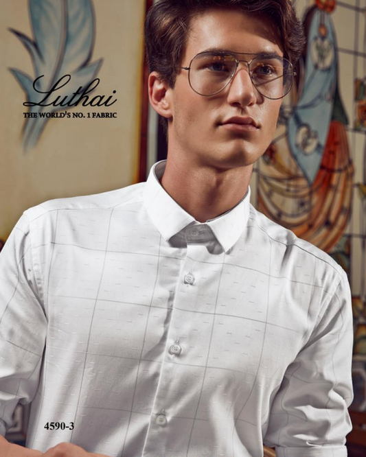 Men White Check Formal Shirt