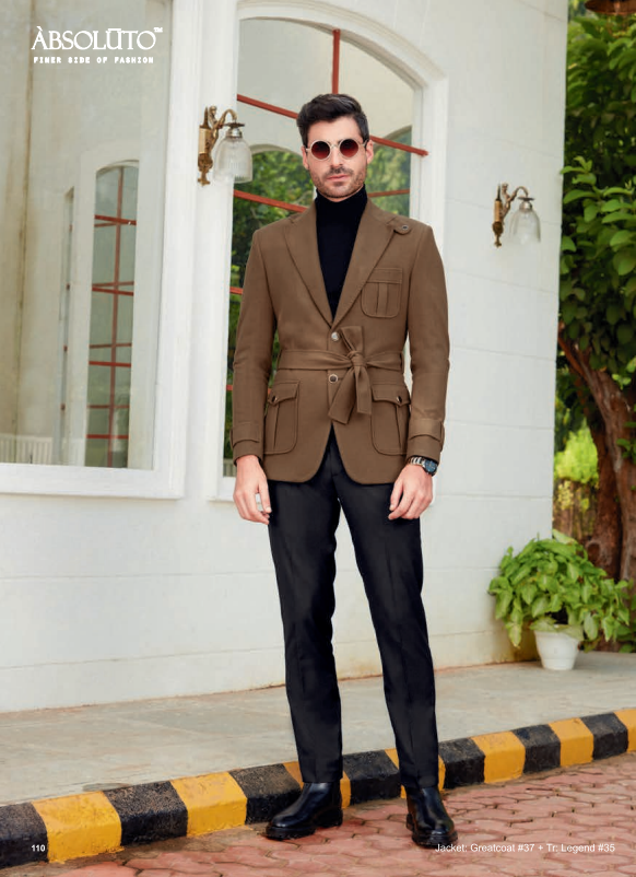 Mens Khaki Knotted Party Wear Jacket/Shacket