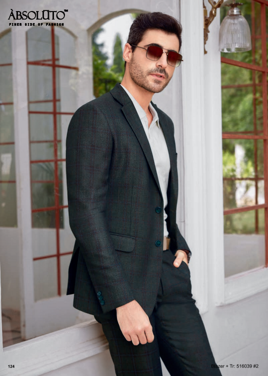 Mens Check Charcoal Formal Blazer