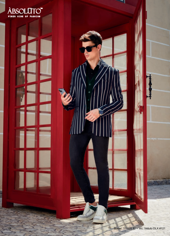 Mens Black and White Striped Blazer