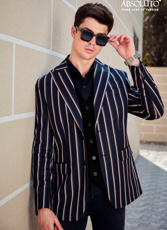Mens Black and White Striped Blazer