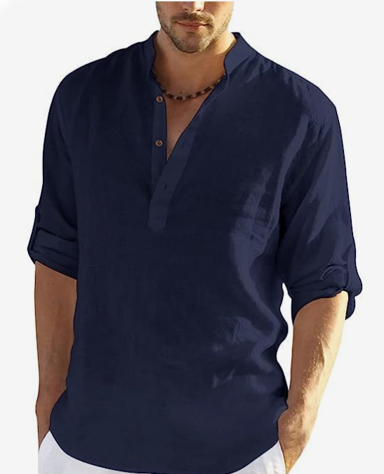 Mens Dark Royal Blue Royal Linen Shirt For Summer
