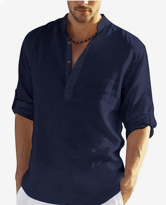 Mens Dark Royal Blue Royal Linen Shirt For Summer