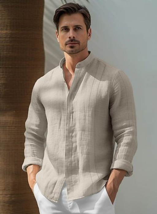Mens Aesthetic Dull White Royal Linen Shirt For Summer