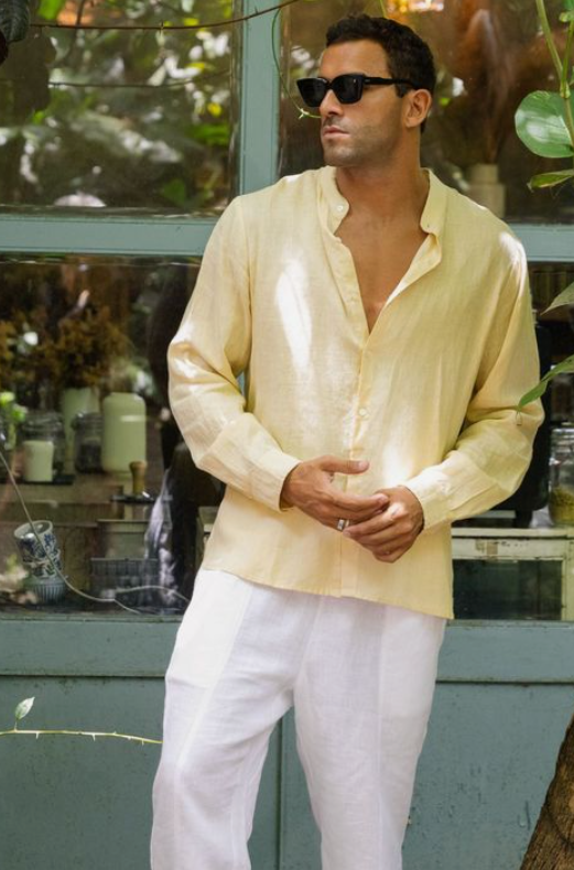 Mens Lime Colour Royal Linen Shirt For Summer