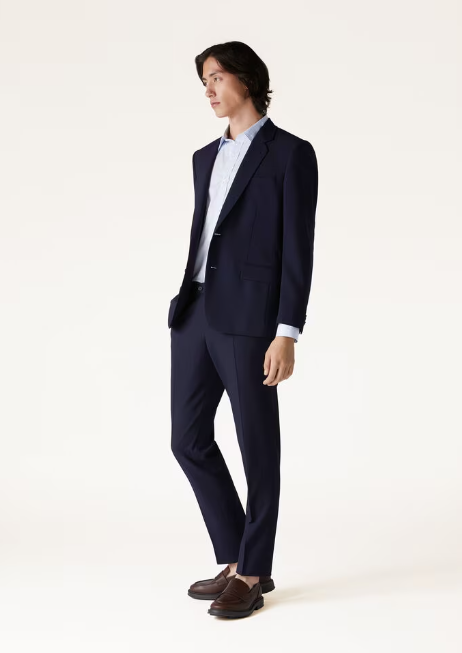 Cupro, Virgin Wool, Dark Blue Suit For Men