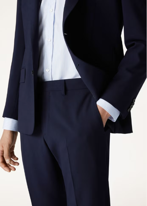 Cupro, Virgin Wool, Dark Blue Suit For Men