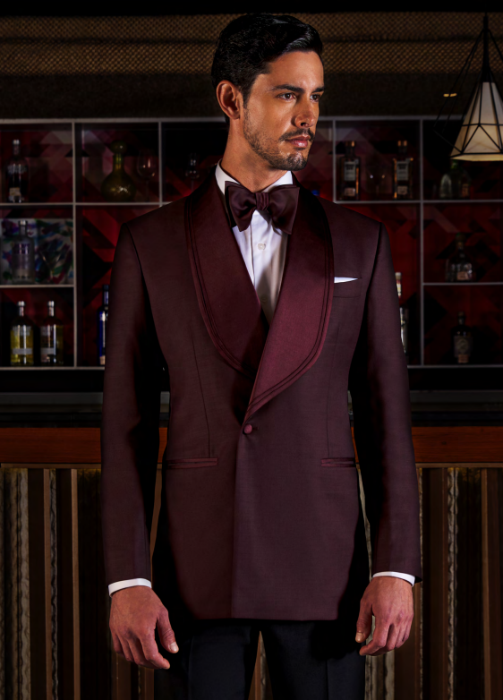 Mens Party Wear Maroon Suit with Rounded Broad Shining Collar