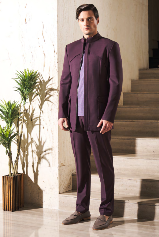 Mens Bandgala Maroon Casual Suit