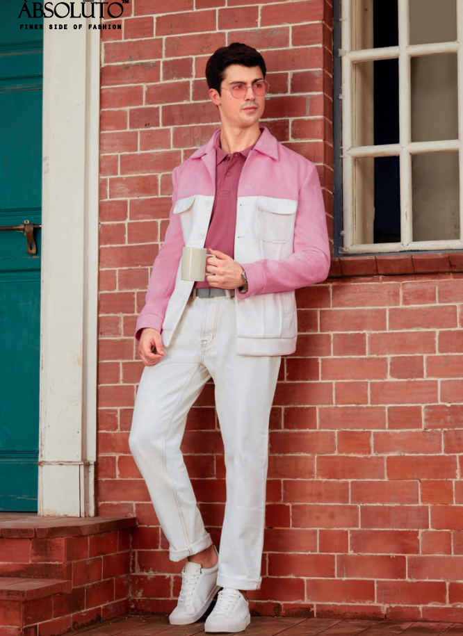 Mens Aesthetic Pink White Jacket/Shacket