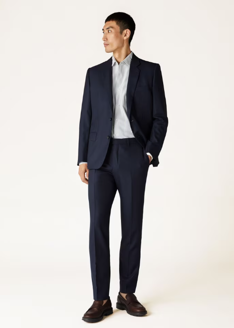 Cupro, Virgin Wool, Blue Suit For Men